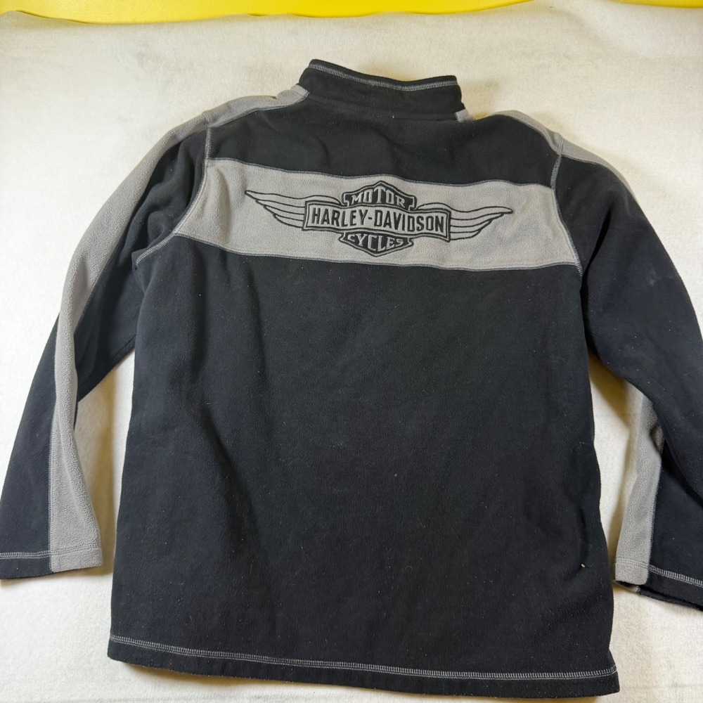 Harley-Davidson Mens Quarter Zip Fleece Pullover Black Grey Biker Jacket Large